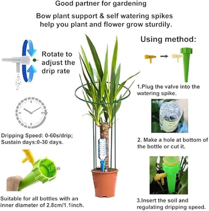 6 Pack Large 60cm Tall Bow Plant Support Stakes, Strong Metal Garden Supports Half Round Flower Hoops