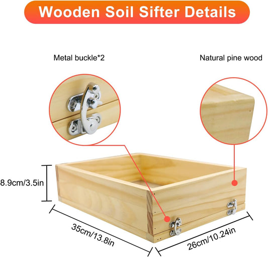 Soil Sifter 13.8"x10.2" for Garden: Wooden Dirt Sifter Replaceable Iron Mesh(0.25" & 0.47"), Multipurpose Handheld Compost Rock Sifter for Flowers, Fruit, Vegetable Plant Pots Gardening Tools