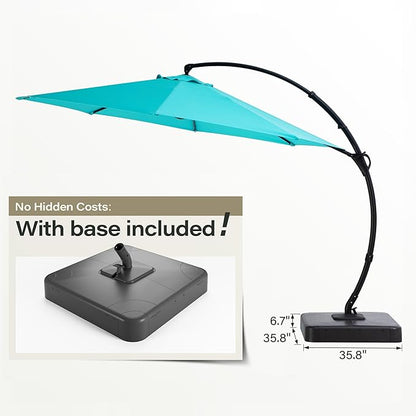 LAUSAINT HOME Outdoor Patio Umbrella with Base, 12 FT Deluxe Curvy Cantilever Umbrella Heavy Duty Offset Hanging Umbrella with 360° Rotation for Market, Pool, Garden, Backyard, Deck (Turquoise Blue)