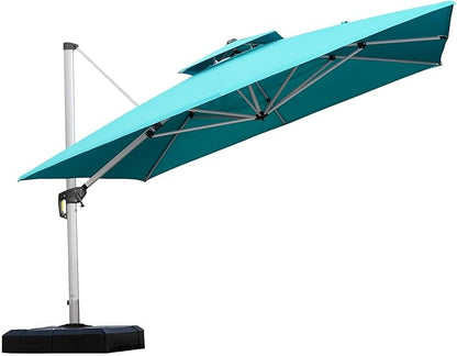 PURPLE LEAF 11 Feet Double Top Deluxe Square Outside Umbrella for Patio Offset Hanging Umbrella, Turquoise Blue