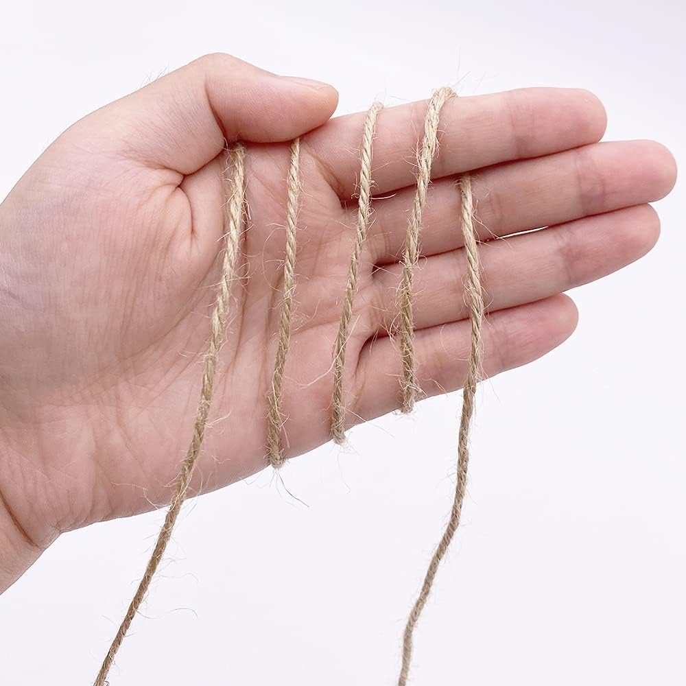 Leecogo Jute Twine 328 Feet 2mm 3Ply Heavy Duty Jute Rope String for Arts Crafts Mason Jars Rustic Decorations Home Gardening Industrial Packing Materials