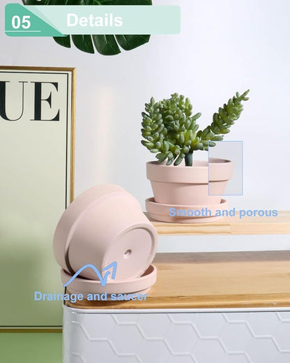 vensovo 5.7 Inch Pink Terracotta Shallow Succulent Pots - 6 Pack Terra Cotta Clay Pot with Saucer, Cacuts Indoor and Outdoor Planters with Drainage Hole