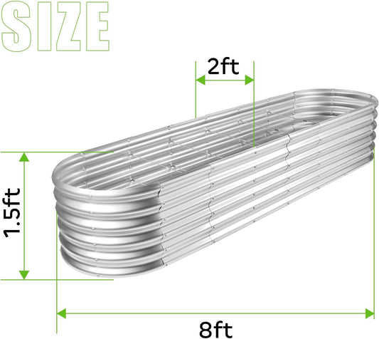 Land Guard 8×2×1.5ft Galvanized Raised Garden Bed Kit, Raised Garden Boxes Outdoor, Oval Metal Raised Garden Beds for Vegetables, Silver