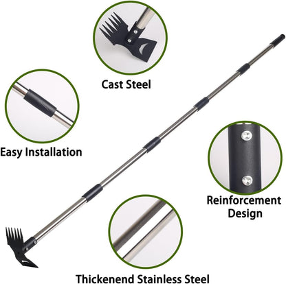 Weed Puller Tool, 78" Manual Weeder Remover Tool, 2 in 1 Stand Up Rake for Garden