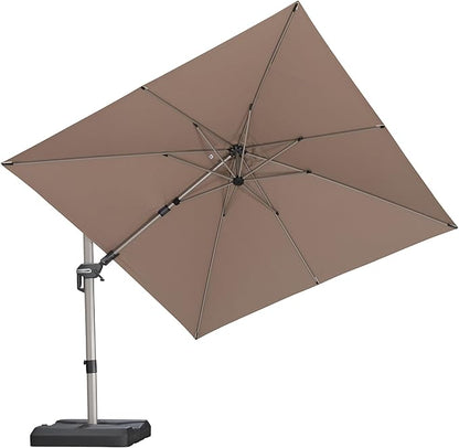 PURPLE LEAF 10' X 10' Left-right Tilting Patio Umbrella Outdoor Swivel Cantilever Umbrella Aluminum Offset Umbrella with Champagne Frame and 360-degree Rotation for Garden Deck Pool, Taupe