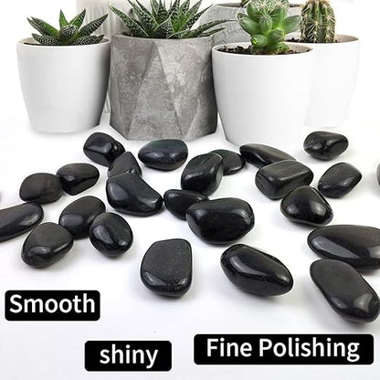 1-2.2 Inch Natural Polished Black River Rocks, 20LB Black Polished Pebbles for Garden Landscaping. Fish Tank Decorative River Rocks, Vase Filling Pebbles, Outdoor Decorative River Rocks