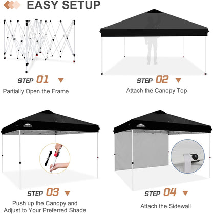 EAGLE PEAK Pop Up Canopy Tent with 1 Sidewall, Easy Setup Event Tent, Outdoor Sun Shade, Wheeled Carry Bag, Stakes and Guy Ropes, Instant Canopy 12x12, Black