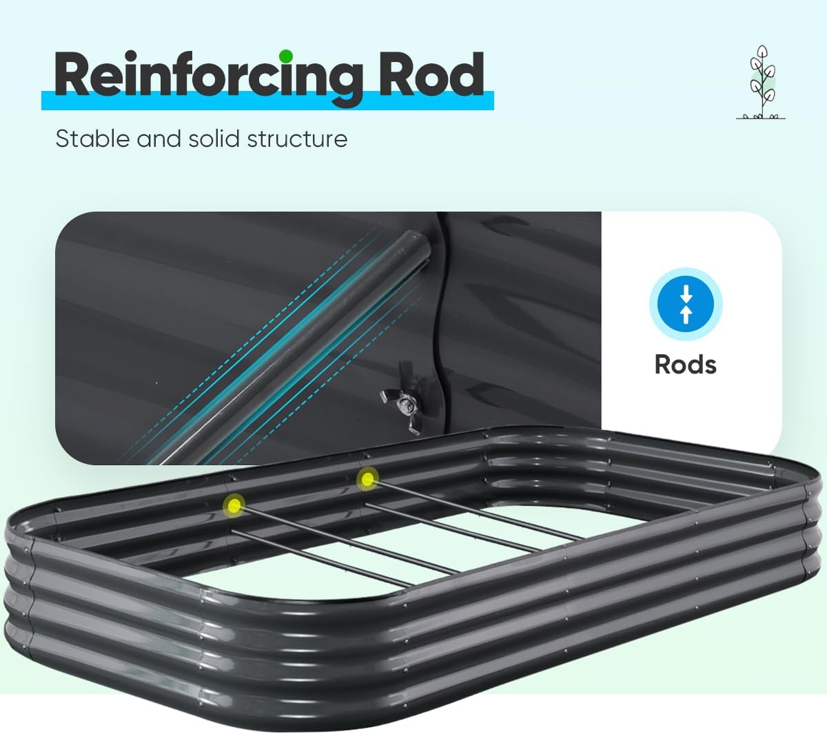 Quictent Galvanized Raised Garden Bed Kit, 8x4x1 ft Oval Metal Planter Box for Vegetables, Rubber Strip Edging Included (Dark Gray)