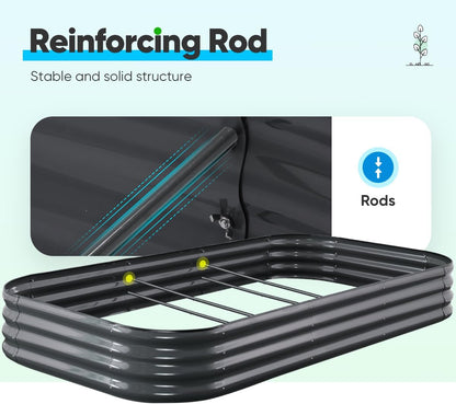 Quictent Galvanized Raised Garden Bed Kit, 8x4x1 ft Oval Metal Planter Box for Vegetables, Rubber Strip Edging Included (Dark Gray)