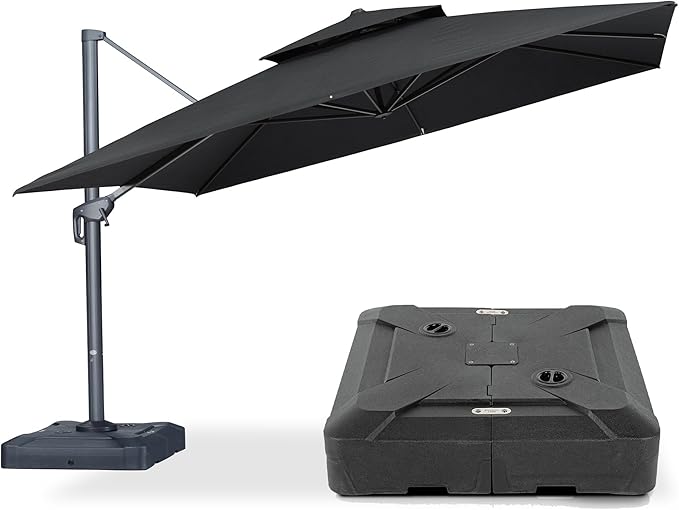 PURPLE LEAF 12 FT Cantilever Patio Umbrella Outdoor Umbrella with 330lbs Base Large Square Windproof Offset Umbrella for Pool Deck Garden, Graphite Grey