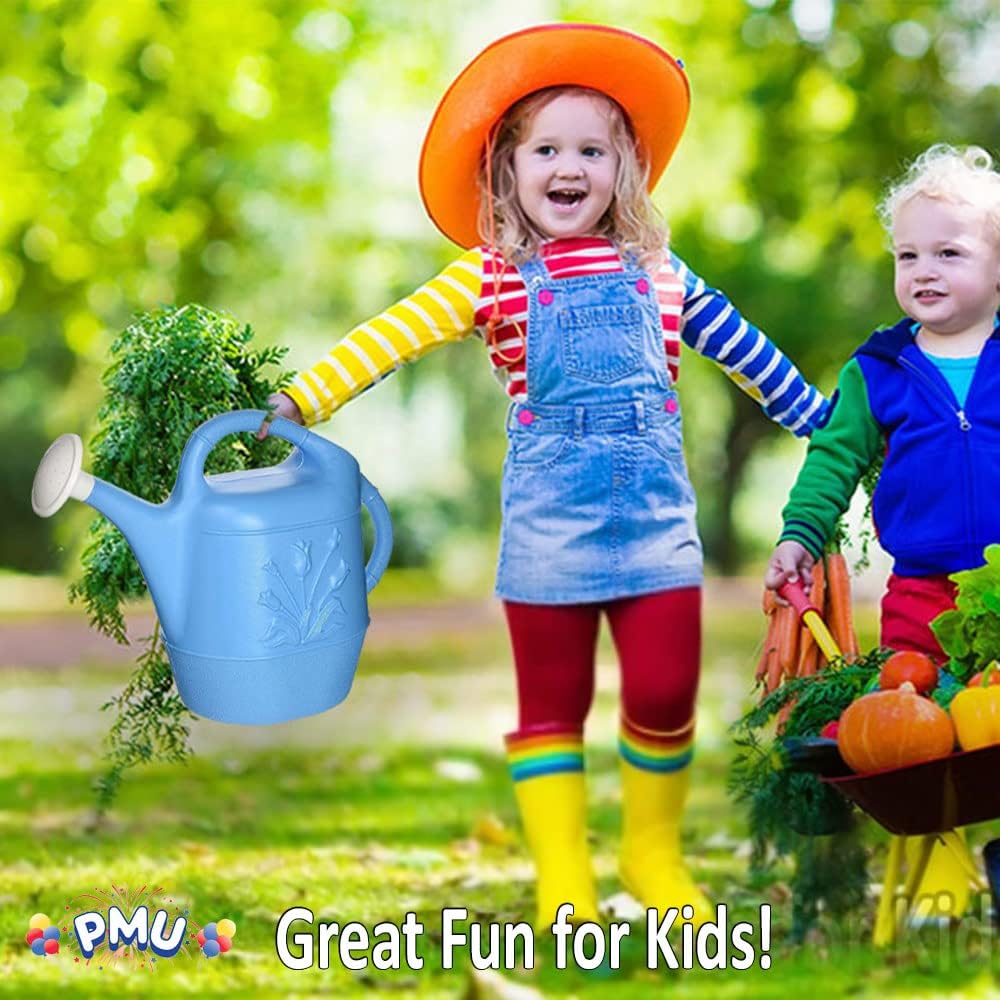 PMU 2 Gallon Watering Can - Garden Watering Can for Indoor & Outdoor Plants - Plastic Water Can with Detachable Sprinkler Head - Large Water Pot, Made in USA - Blue Pkg/6