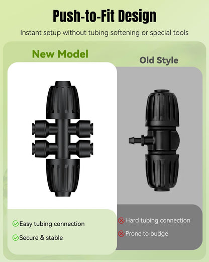 Pawfly 12 Pcs 1/2'' to 1/4'' Drip Irrigation Fittings, Anti-Leak Reducing Tees, Push-to-Fit Drip Irrigation Parts for Garden Lawn, 6-Way Barbed Tee Quick Connectors with Anti-Drop Locked Nuts