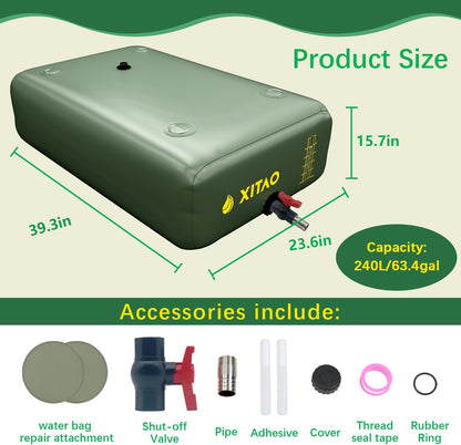 XITAO Water Storage Bladder w/Water Level Indicator, Large Capacity Foldable Water Storage Containers, Portable Emergency Water Tank Water Bag for RVs, Fire Prevention, Irrigation (63Gal)