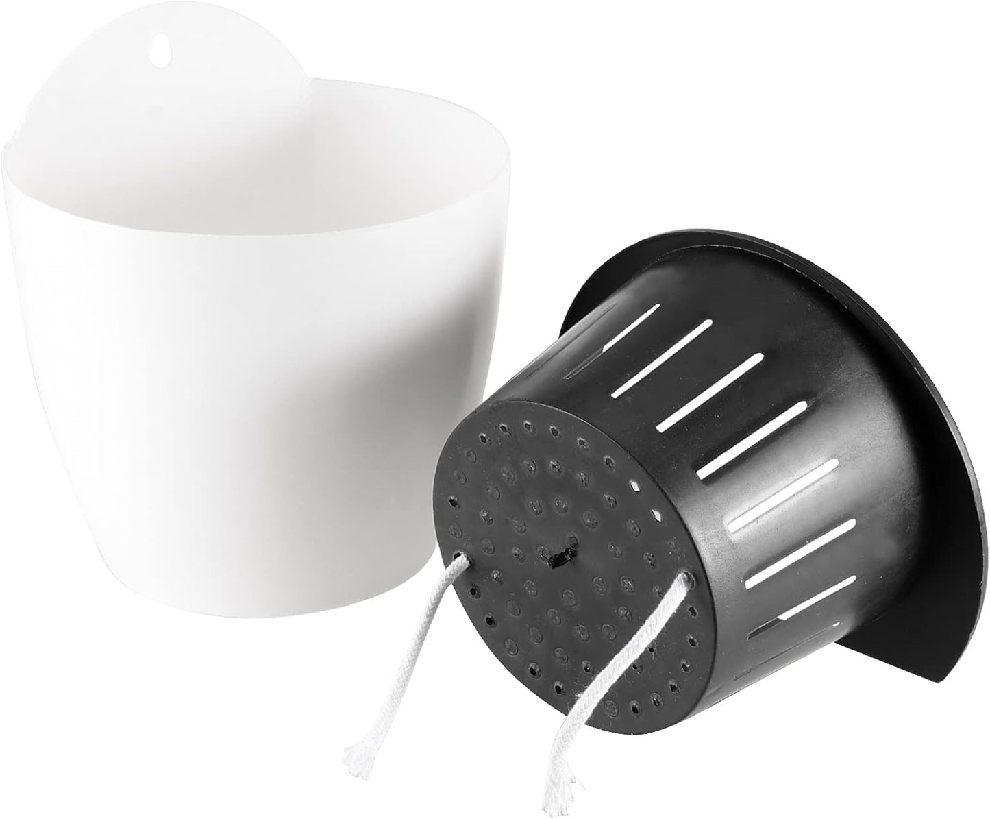 JAPCHET 8 Pack 7 Inch Self Watering Hanging Planters, Wall Hanging Plastic Planter Pot with 8 Hooks, Lazy Flower Pots for Indoor Outdoor Window Wall Plants, White