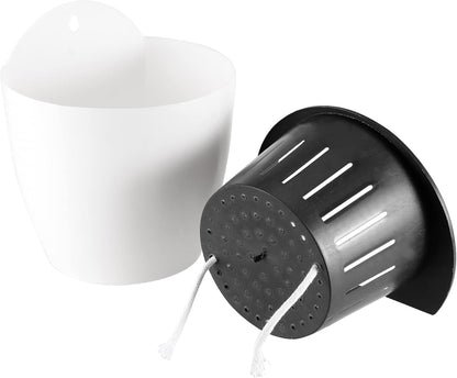 JAPCHET 8 Pack 7 Inch Self Watering Hanging Planters, Wall Hanging Plastic Planter Pot with 8 Hooks, Lazy Flower Pots for Indoor Outdoor Window Wall Plants, White