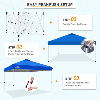EAGLE PEAK Pop Up Canopy Tent with Wheeled Carry Bag, 8 Stakes, 4 Ropes, 4 Weight Bags, Easy Set Up Tent Canopy, 12x12 ft, 144sqft of Shade, Blue