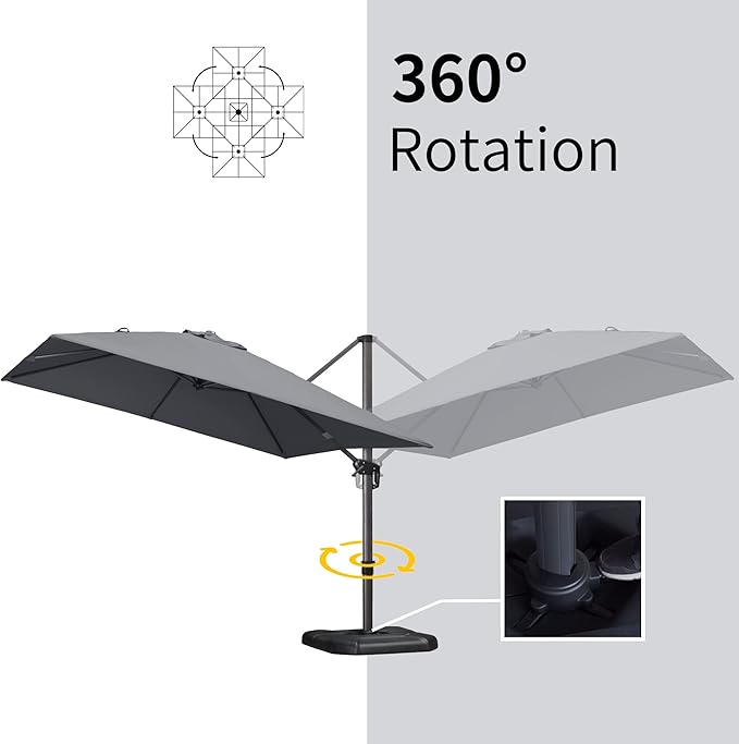 PURPLE LEAF 9' X 11.5' Patio Umbrella Outdoor Cantilever Rectangle Umbrella Aluminum Offset Umbrella with 360-degree Rotation for Garden Deck Pool Patio, Light Grey