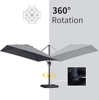 PURPLE LEAF 9' X 11.5' Patio Umbrella Outdoor Cantilever Rectangle Umbrella Aluminum Offset Umbrella with 360-degree Rotation for Garden Deck Pool Patio, Light Grey
