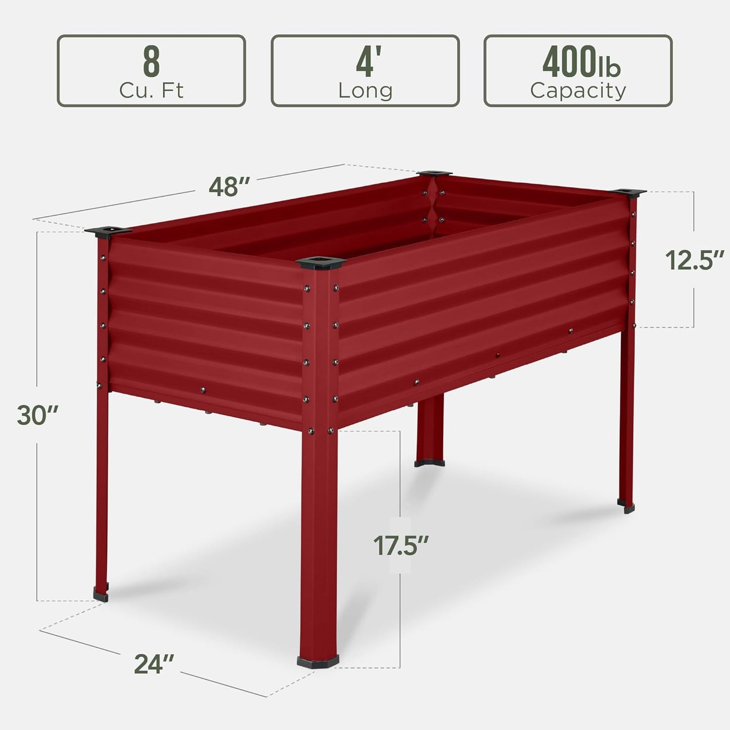 Best Choice Products 48x24x30in Galvanized Raised Garden Bed, Metal Elevated Planter Box, Vegetable Garden for Backyard, Patio, Balcony - Royal Red
