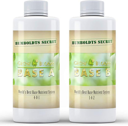 Humboldts Secret Base A & B Liquid Hydroponic Fertilizer | Complete Hydroponic Nutrients for Indoor and Outdoor Plants | Supports Healthy Vegetative Growth and Flowering Stage | 8 Ounce Set