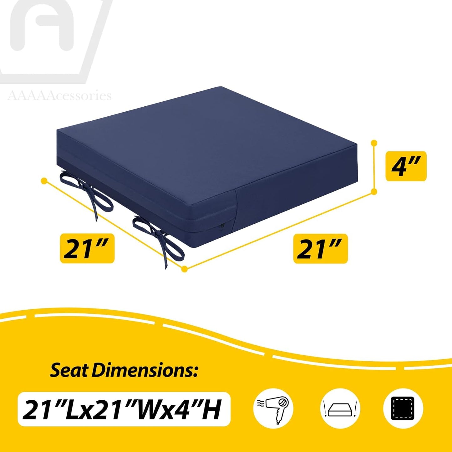 AAAAAcessories Outdoor Seat Cushions for Chairs, Waterproof, Fade-Resistant Patio Furniture Replacement Cushions, 21" x 21" x 4", Set of 2, Navy Blue