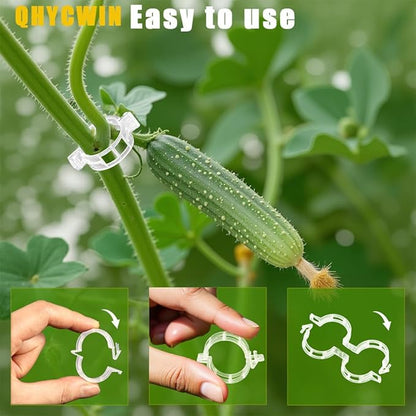 300 Pcs Plant Support Clips, 2 Types in 1 Pack, Plastic Garden Clips for Tomato, Grape, Cucumber, Vine Plants, Reusable Plant Clips for Climbing Plants (Green White)