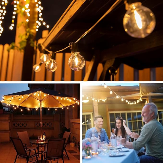 Solar Outdoor String Lights, 15FT G50 Patio Lights String Waterproof with 10 Warm White LED Shatterproof Bulbs, Perfect for Garden, Backyard, Pergola, Party, Cafe, Camping Decoration (15FT)