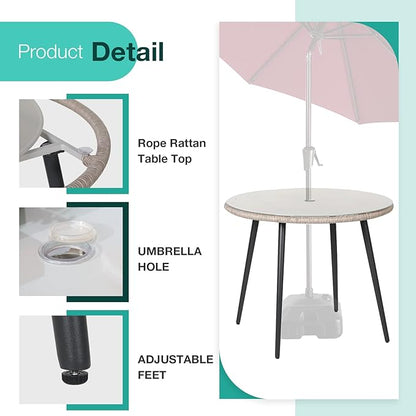 Patiorama 5-Piece Patio Dining Set, Outdoor Dining Table Chair Set, All-Weather Twisted Rattan Wicker Rope Conversation Set, Patio Furniture Set w/Umbrella Hole,Cushioned Chairs&Table(Tan&Cross Back)