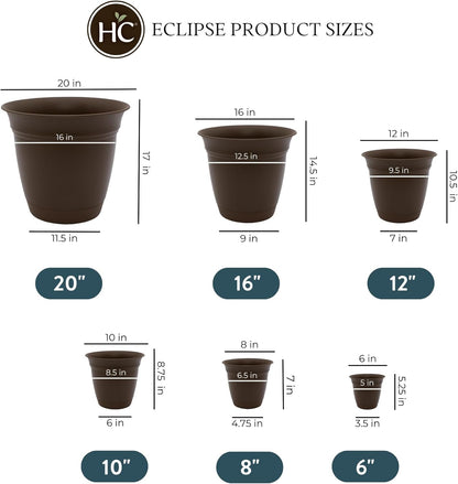 The HC Companies Eclipse Round Planter with Saucer - Outdoor & Indoor Plant Pot with Drainage Holes - Lightweight, UV-Resistant Plastic Pots for Plants, Flowers & Herbs (20" Chocolate, Pack of 1)