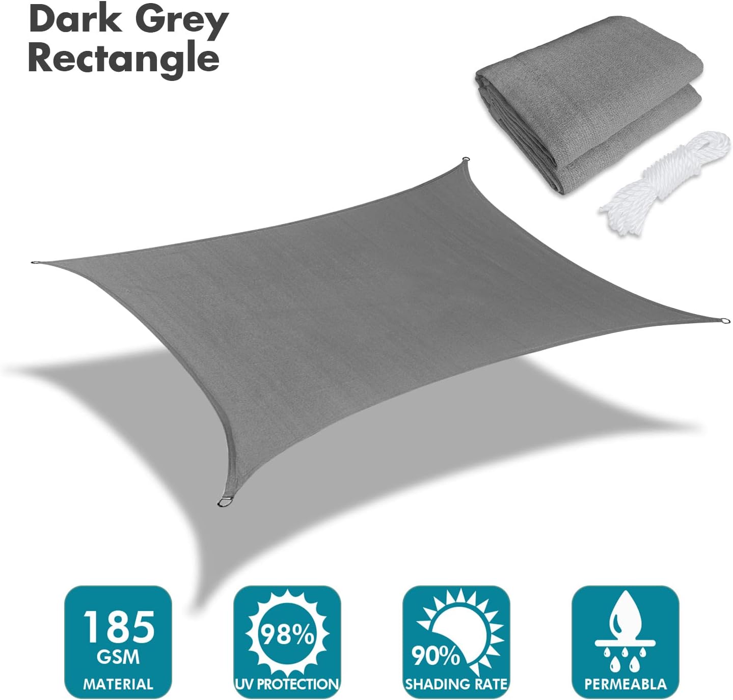 KANAGAWA 10'X13' Dark Gray Custom Size Sun Shade Sail Rectangle UV Block Canopy Cover for Patio Backyard Lawn Garden Outdoor (Customized Available)