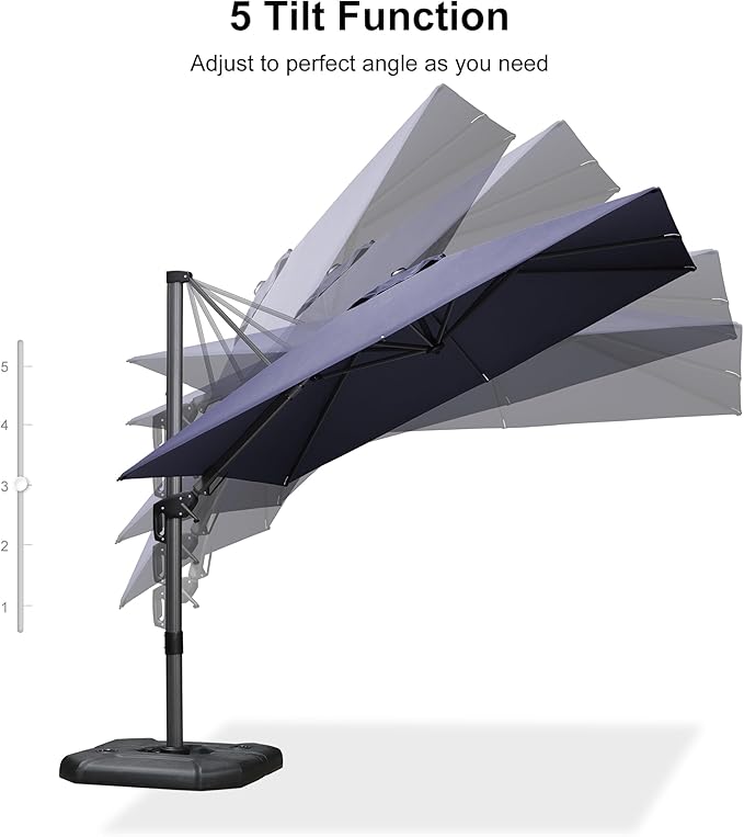 PURPLE LEAF 9' X 9' Left-right Tilt Patio Umbrella Outdoor Cantilever Swivel Square Umbrella with Tilt Aluminum Offset Umbrella with 360-degree Rotation for Garden Deck Pool Patio Navy Blue