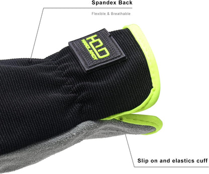 HANDLANDY Leather Work Gloves for Men & Women, Reinforced Durable Garden Gloves, Cowhide Working Glove for Gardening