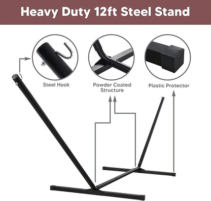 SUNCREAT Hammocks Portable Hammock with Stand, Hammock with Stand 2 Person Heavy Duty for Bedroom, Backyard, Patio, Balcony, Red Stripe