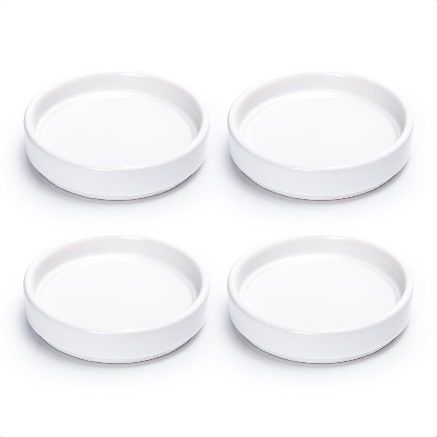 D'vine Dev Modern Round 3.7 Inch Ceramic Plant Pot Saucer, Planter Pot Drainage Tray for Indoor Plants, Set of 4, Matte White, 97-T-A-11