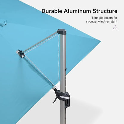 PURPLE LEAF 10' X 13' Patio Umbrella, Rectangle Outdoor Cantilever Umbrella, Aluminum Offset Umbrella with Champagne Frame and 360° Rotation for Pool Deck Garden, Turquoise Blue