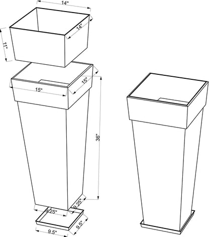 H Potter Tall Square Planter Stainless Steel with Antique Copper Finish Indoor and Outdoor Garden Pot Plant Box Holder for Succulent Flowers 36.5 Inches in Height