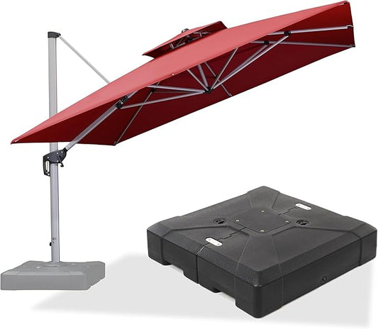PURPLE LEAF 11 FT Cantilever Patio Umbrellas with Base Included, Large Square Offset Umbrella with 360° Rotation, Outdoor Aluminum Pool Umbrella for Pool Lawn Garden, Terra