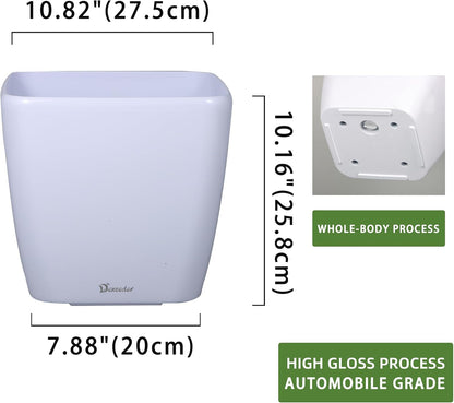 Dexceder 11x10 Self Watering Planter Indoor Outdoor, Inner Mat Design, Thickened Table Flower Plant Pot with Water Level Indicator (White High Gloss)