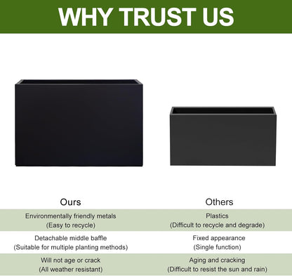 Metal Planter Box Rectangular Block - Galvanized Steel Long Box Planter Modern Outdoor Planters All-Weather Use with Drainage Holes for Patio/Porch, 35.5×24×12IN