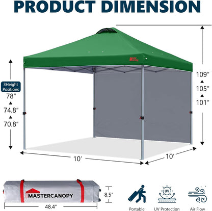 MASTERCANOPY Durable Pop-up Canopy Tent with 1 Sidewall (10'x10',Forest Green)