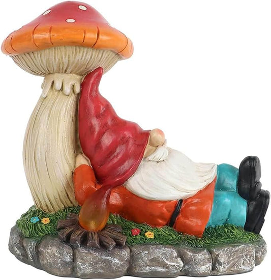 Solar Garden Gnomes Statues with Mushroom, Cute Funny Solar Powered Gnome Décor for Outdoor, Yard, or Patio as for Women Mom 8.5 Inch