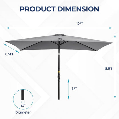 SUNVIVI OUTDOOR Patio Umbrella, 6.5' x 10' Rectangular Patio Umbrella, Metal Pole Square Outdoor Umbrella with Crank and Push Button Tilt, 6 Steel Ribs, Polyester Canopy