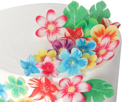 88 pieces of edible green leaf cake decorations, mixed leaf and flower cupcake decorations for Hawaiian themed festive wedding birthday party supplies.