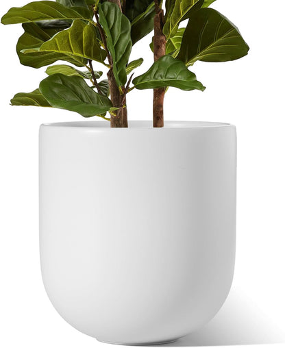 LE TAUCI 12 Inch Pots for Plants, Ceramic Large Planters for Indoor Plants, Indoor Plant Pots for Home Garden Patio Office, Planter Pots with Drainage Hole and Rubber Plug, White