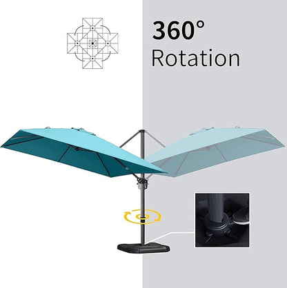 PURPLE LEAF 10' X 13' Patio Umbrella Outdoor Cantilever Rectangle Umbrella Aluminum Offset Umbrella with 360-degree Rotation for Garden Deck Pool Patio, Turquoise Blue