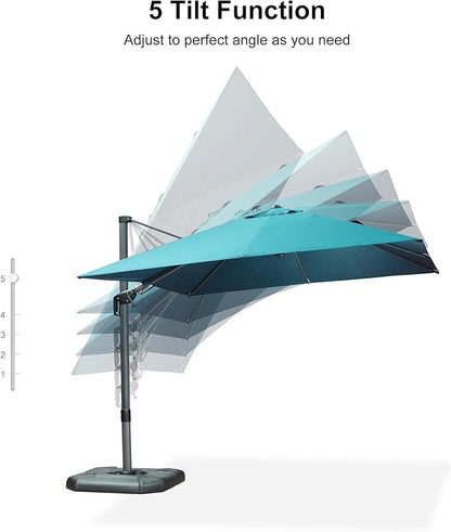 PURPLE LEAF 10' X 10' Left-right Tilting Patio Umbrella Outdoor Cantilever Swivel Square Umbrella Aluminum Offset Umbrella with 360-degree Rotation for Garden Deck Pool Patio Turquoise Blue