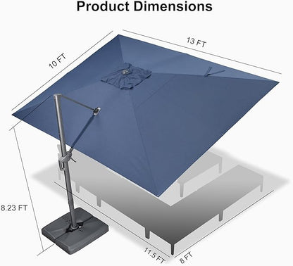 PURPLE LEAF 10' X 13' Patio Umbrella Large Rectangle Outdoor Aluminum Cantilever Umbrella with 3-Year Fade Resistance Recycled Fabric and 360-degree Rotation for Deck Pool Garden, Ocean Slate