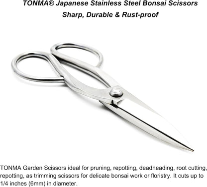 TONMA Ashinaga Bonsai Scissors [Made in Japan] 8 inch Soild Stainless Steel Hasami Pruning Shears Ultra Sharp & Rust-proof, Japanese Bonsai Garden Tools