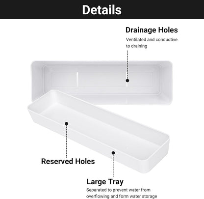 GREANER Window Boxes Planters, 3PCS 16x3.8 Inch Large Herb Planters with Tray, Indoor Succulent Cactus Flowers Vegetable Plastic Rectangle Pots for Balcony, Office, Garden, Outdoor, Windowsill (White)