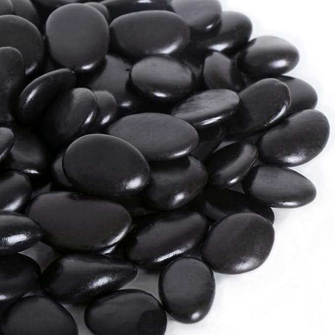 Calofulston 30LB Black Rock, Small River Stones Pebbles for Plants, Vases, Landscaping, Highly Polished Decorative Rocks, 1-1 3/4 Inch